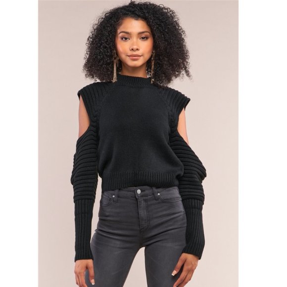 Black Cut Out Sleeve Knit Sweater NWT - Picture 1 of 6